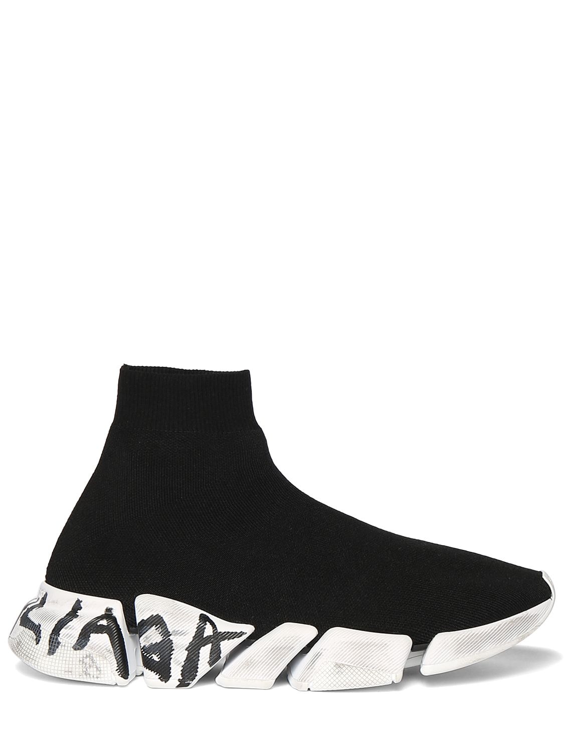 Shop Balenciaga 30mm Speed 2.0 Lt Knit Sneakers In Black,white