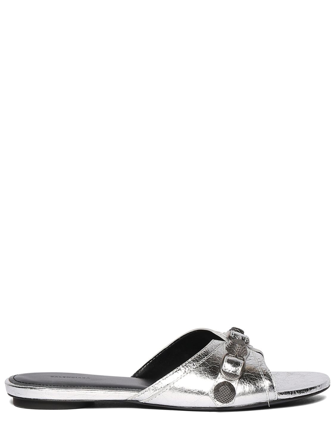 Shop Balenciaga 10mm Cagole Leather Sandals In Silver