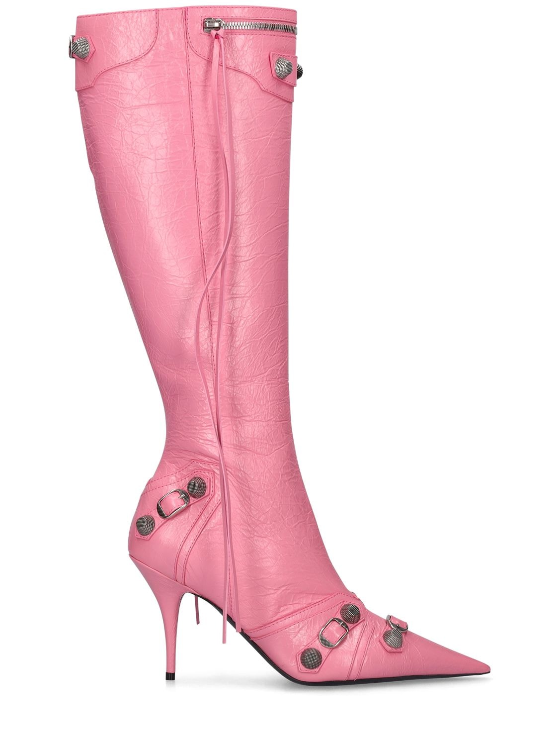 Shop Balenciaga 90mm Cagole Leather Tall Boots In Sweet Pink