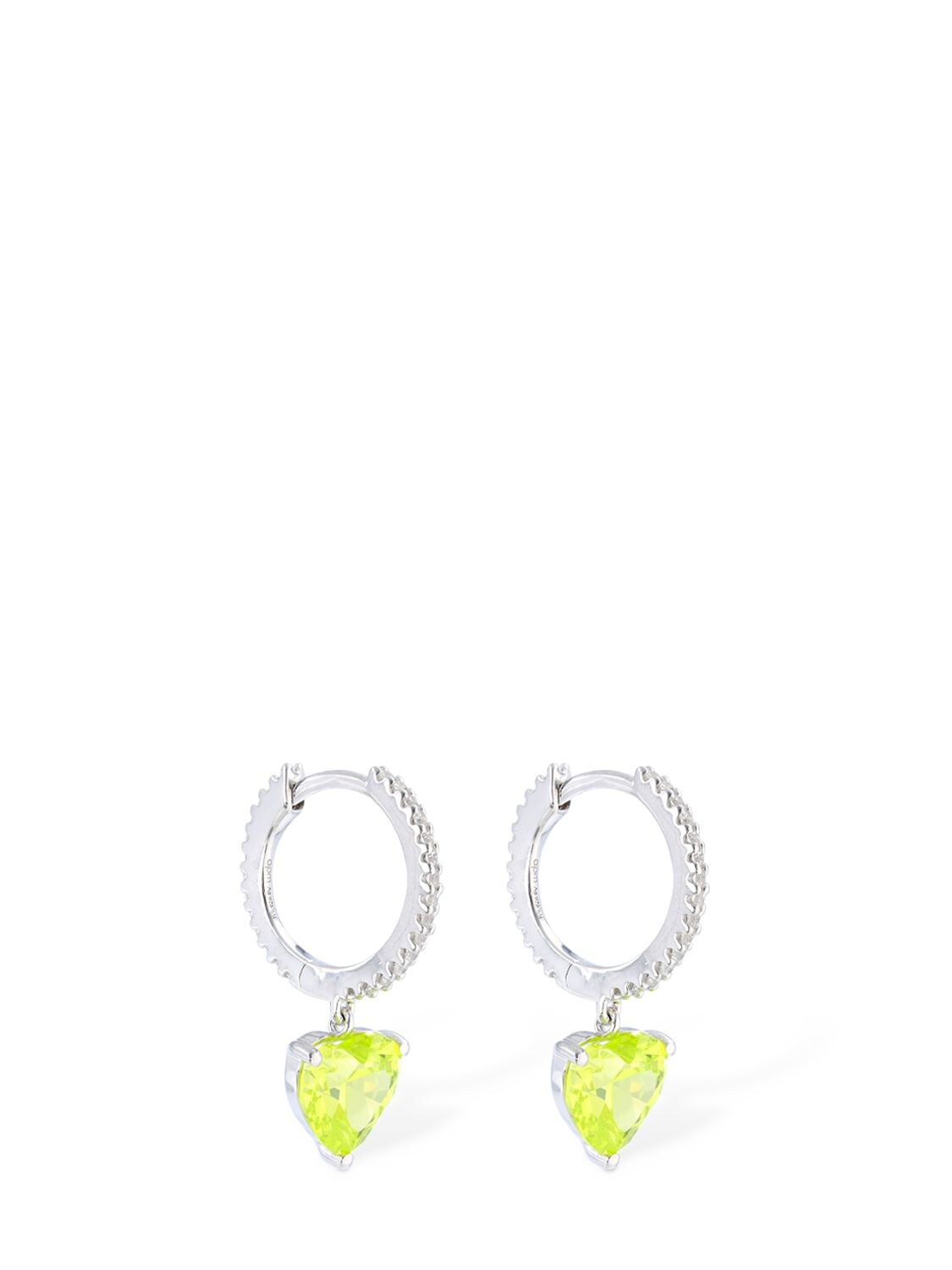 Apm Monaco Green Crystal Heart Huggie Earrings In Green,crystal