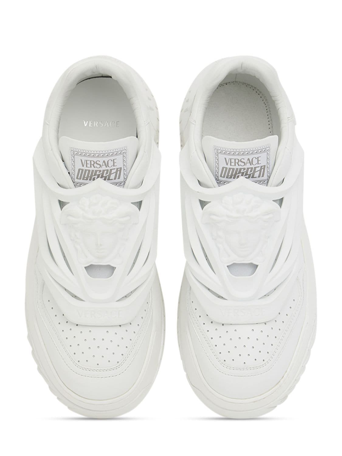 Shop Versace 30mm Odissea Leather & Rubber Sneakers In White