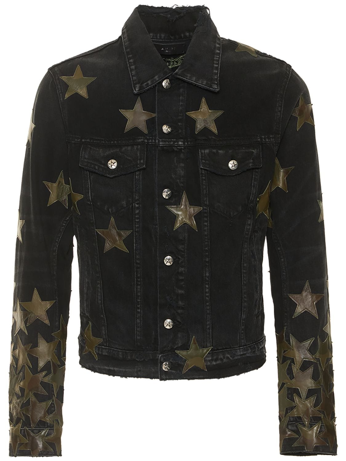 Amiri Chemist Leather-appliquéd Denim Jacket In Aged Black