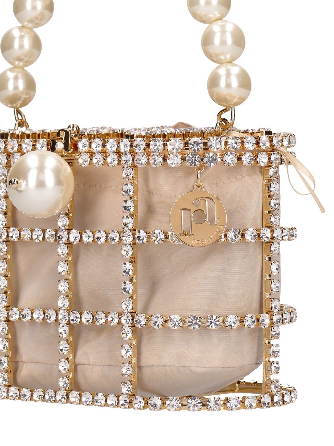 Shop Rosantica Holli Crystal & Pearl Box Top Handle Bag In Gold Crystals