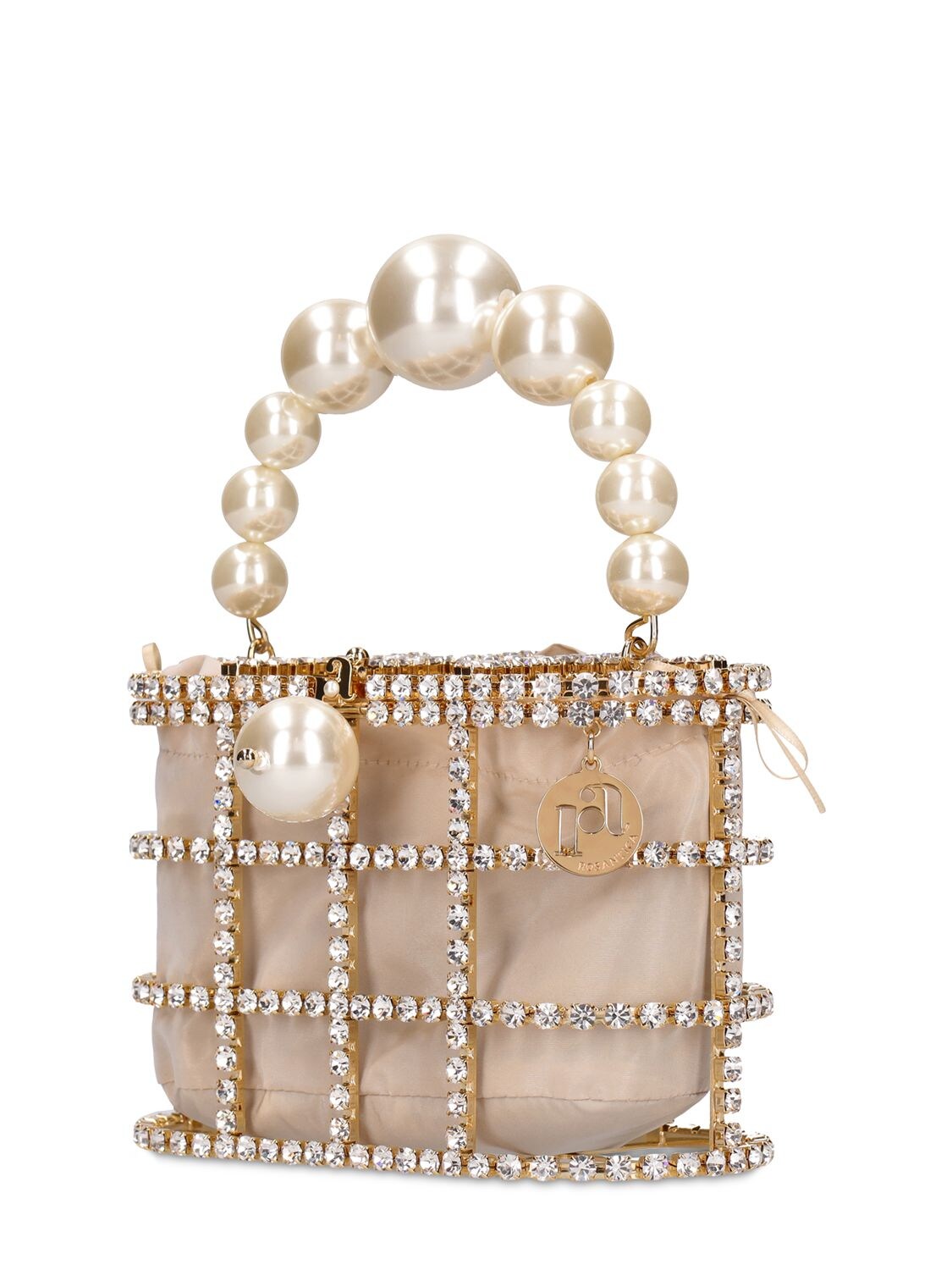 Shop Rosantica Holli Crystal & Pearl Box Top Handle Bag In Gold Crystals