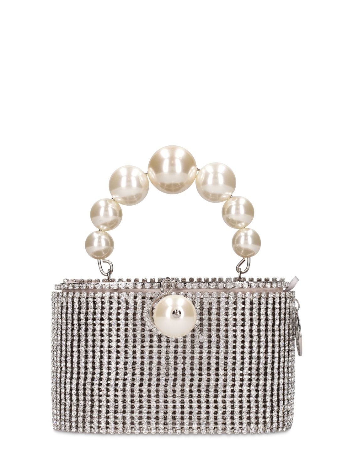 Shop Rosantica Super Holly Mesh & Faux Pearls Bag In Silver