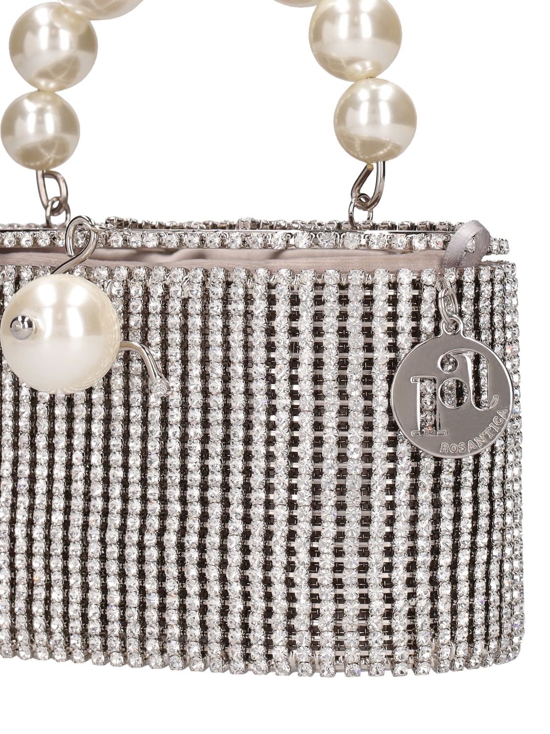 Shop Rosantica Super Holly Mesh & Faux Pearls Bag In Silver