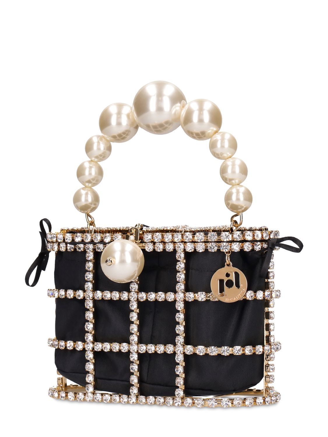 Shop Rosantica Holli Crystal & Pearl Box Top Handle Bag In Black