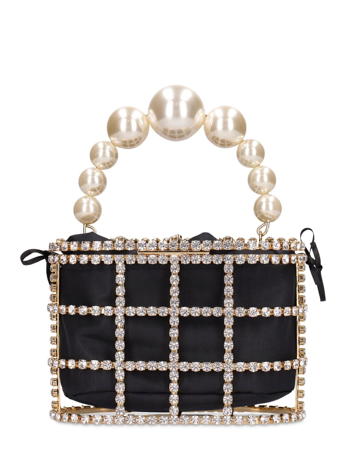 Shop Rosantica Holli Crystal & Pearl Box Top Handle Bag In Black