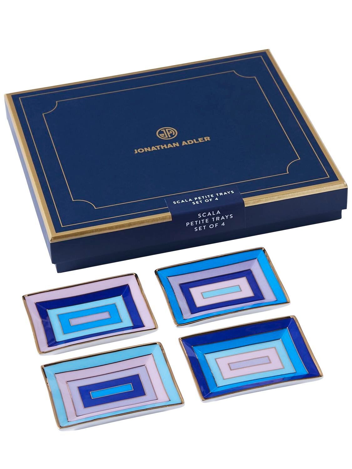 Jonathan Adler Set Of 4 Petite Scala Trays In Blue