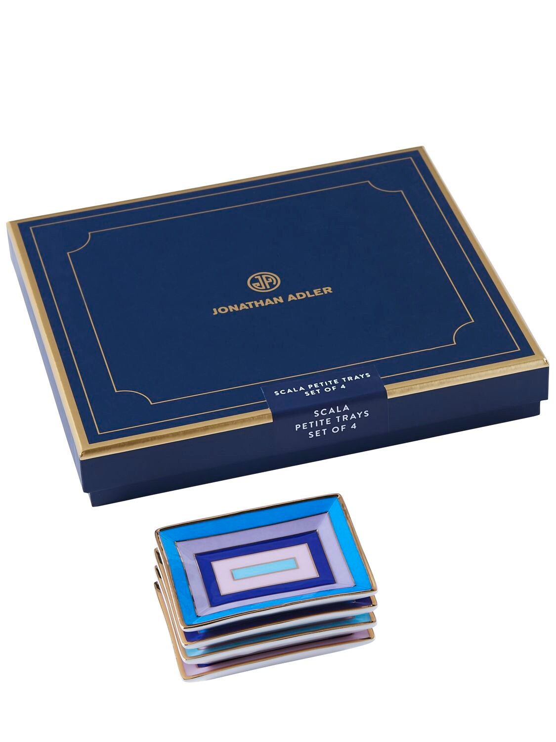 Jonathan Adler Set Of 4 Petite Scala Trays In Blue