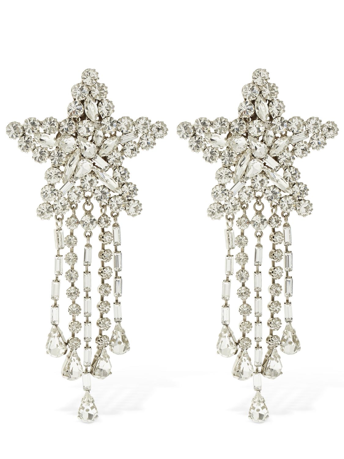 ALESSANDRA RICH STAR CRYSTAL CLIP-ON EARRINGS W/ FRINGES