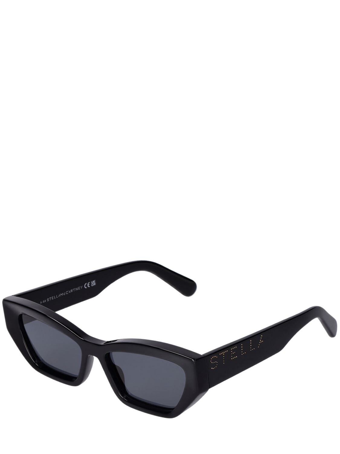 Shop Stella Mccartney Cat-eye Bio-acetate Sunglasses W/ Chain In Black,smoke