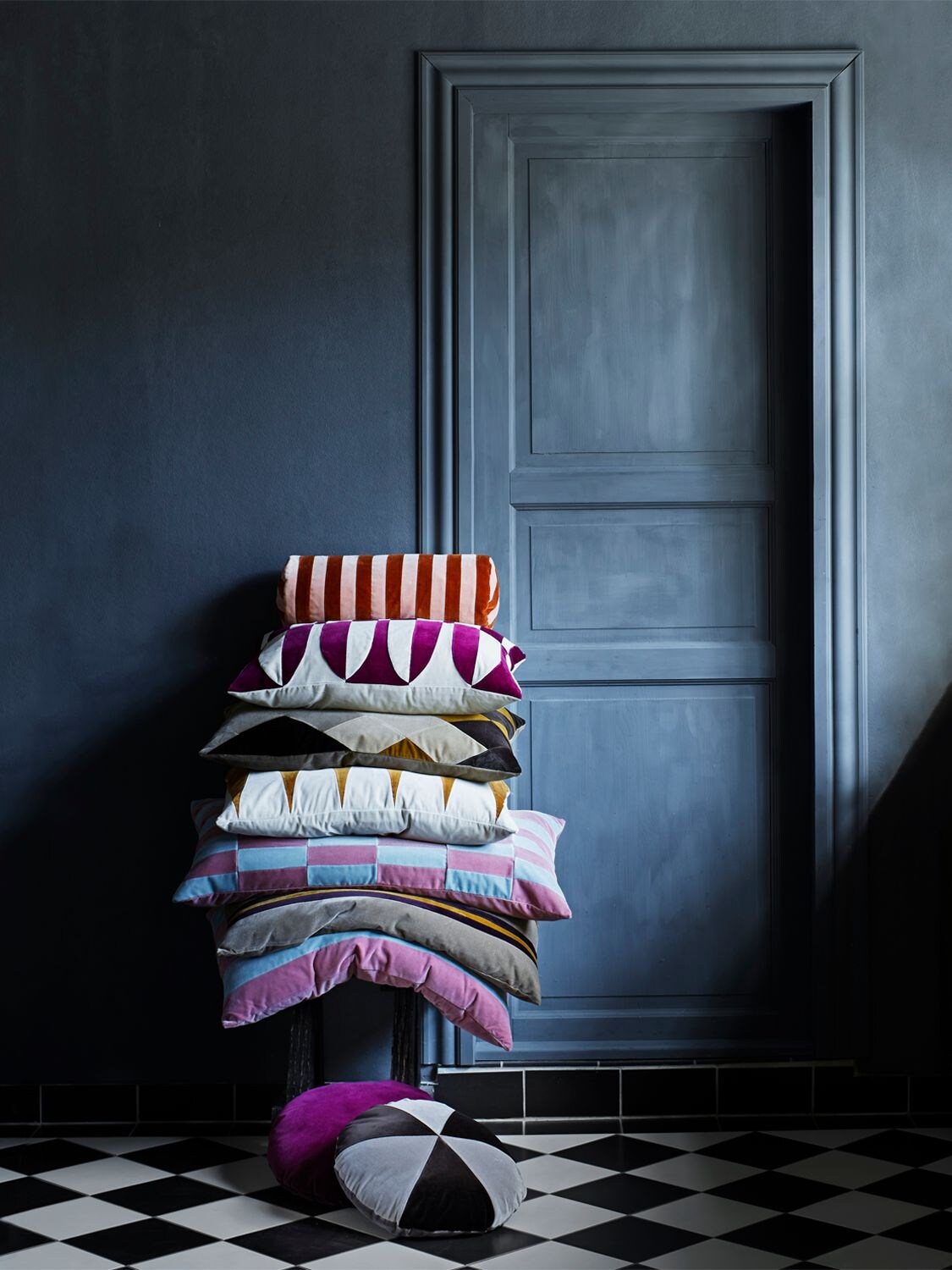 Shop Christina Lundsteen Striped Velvet Cushion In Yellow,pink