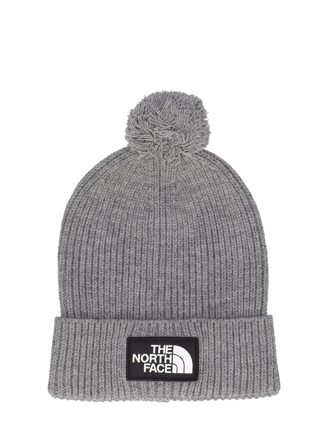 The North Face Kids' Logo Rib Knit Beanie W/ Pompom In Grey | ModeSens