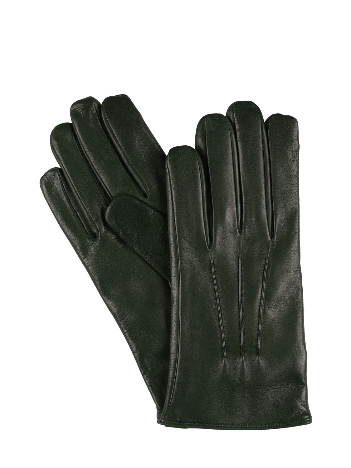 Mario Portolano Leather Gloves In Dark Green