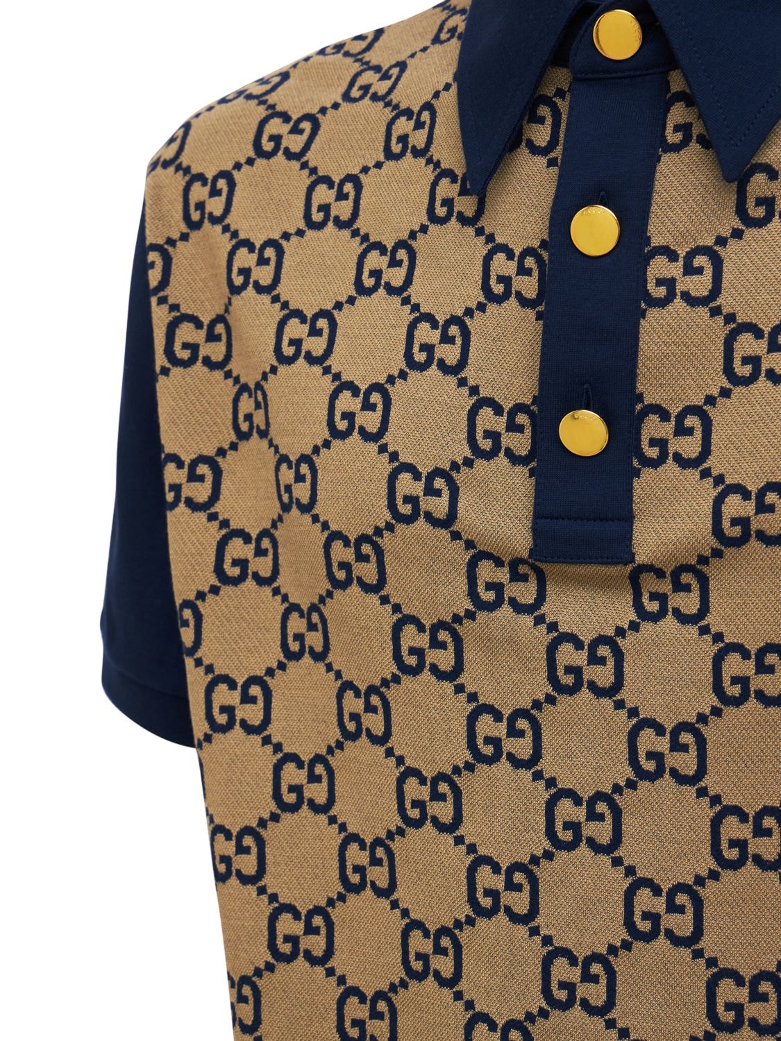 Shop Gucci Maxi Gg Silk & Cotton Polo Shirt In Beige,blue