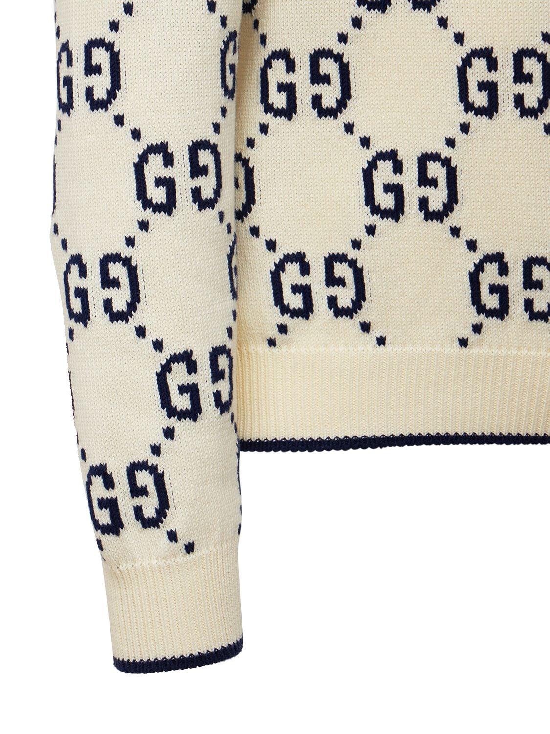 Shop Gucci Gg Cotton Knit Sweater In Ivory,ink