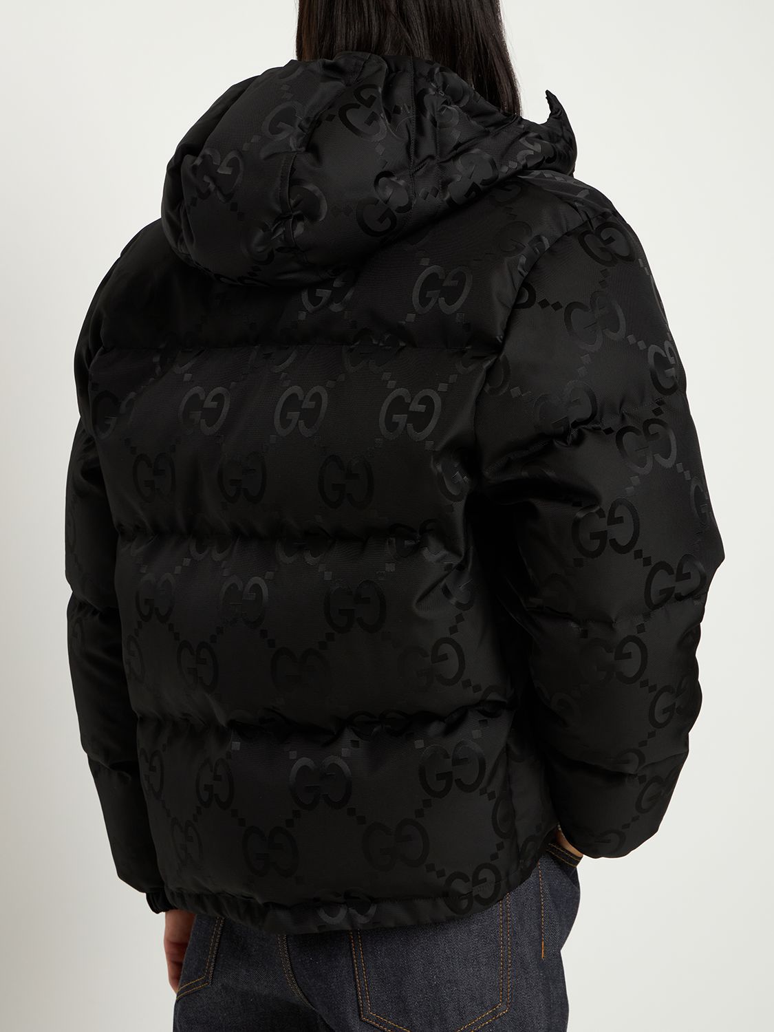 Shop Gucci Tech Down Bomber Jacket In Black