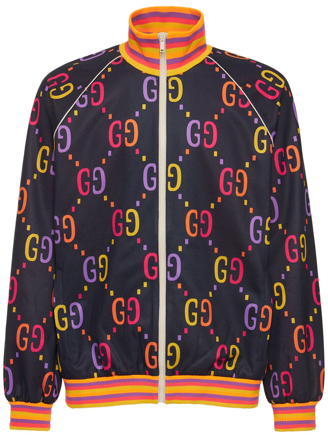 Gucci Jumbo Gg Technical Jersey Zip Jacket In Blue,multi