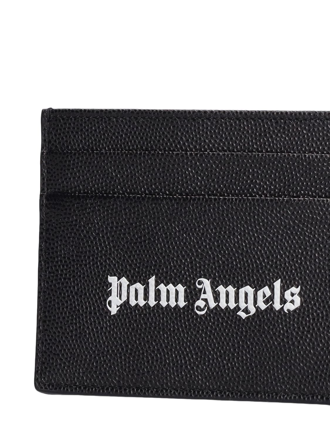 Shop Palm Angels Logo Print Leather Card Holder In Black,white