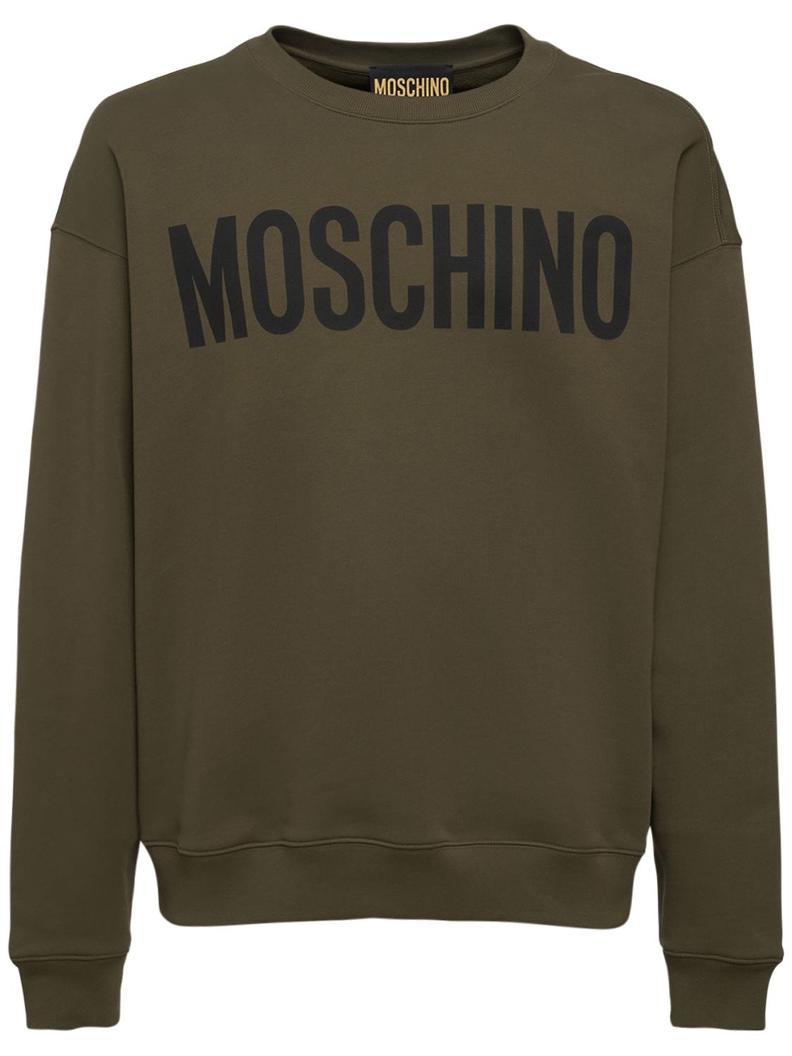 Moschino Logo Print Cotton Crewneck Sweatshirt In Khaki,black