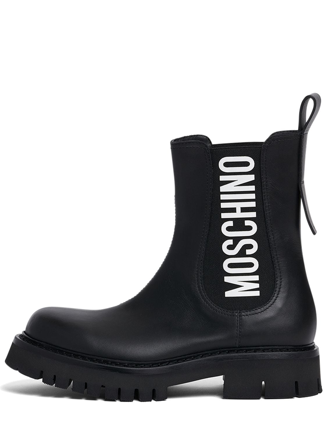 MOSCHINO LOGO PRINT LEATHER CHELSEA BOOTS