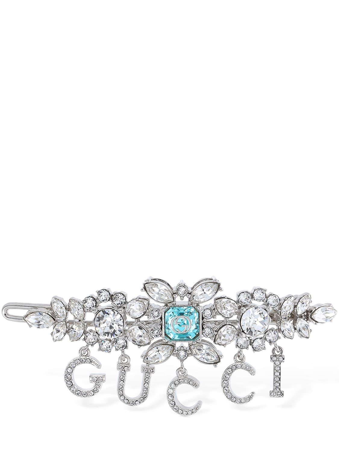 Logo Crystal Embellished Hair Clip in White - Gucci