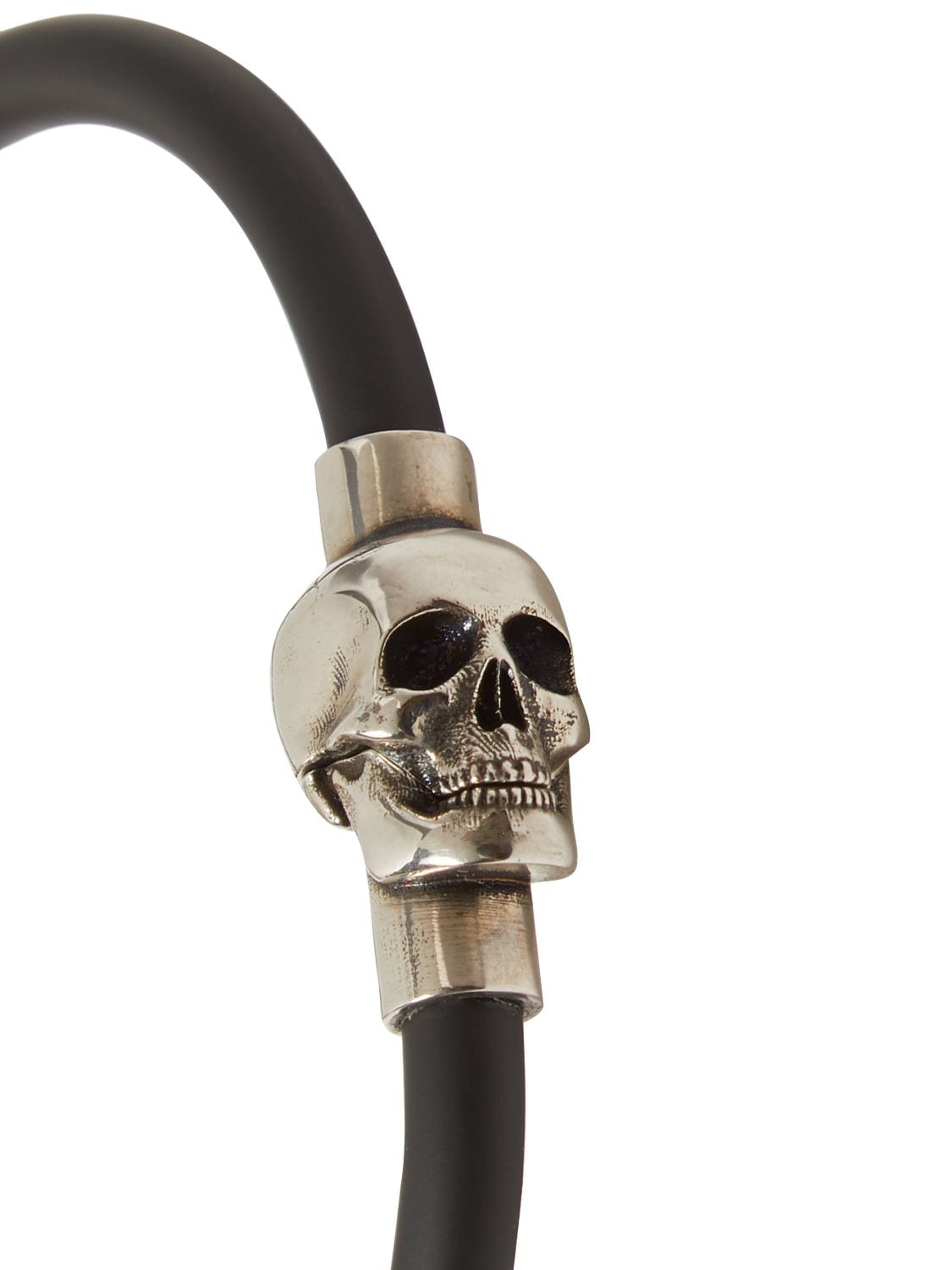 Shop Alexander Mcqueen Rubber Cord Skull Bracelet In Black,silver