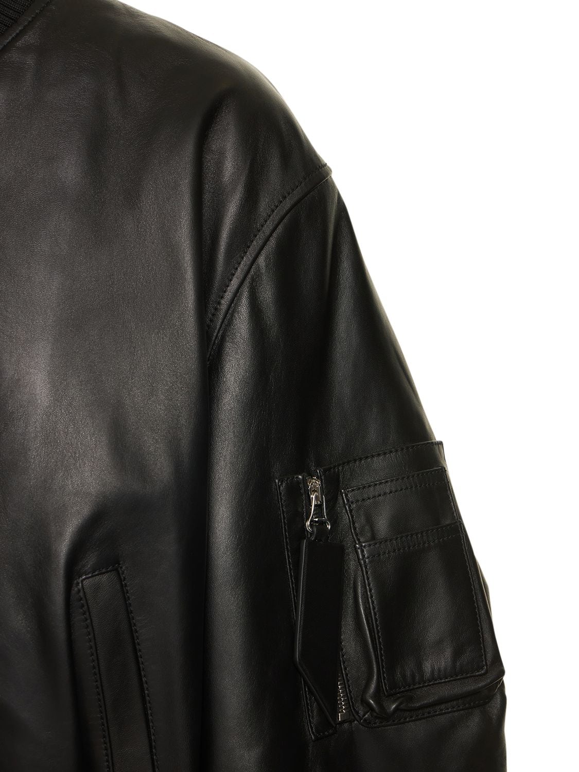 Shop Attico Anja Napa Leather Bomber Jacket In Black