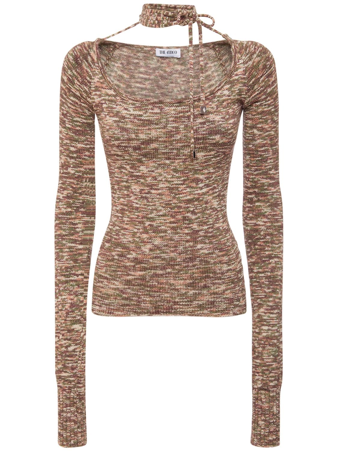 Attico Heather Cotton Knit Sweater With Self-tie In Multicolor