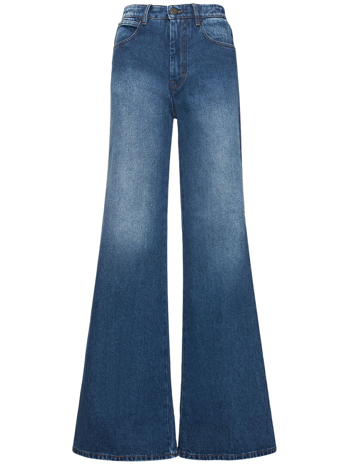 AMI ALEXANDRE MATTIUSSI LOW RISE COTTON DENIM FLARE FIT JEANS