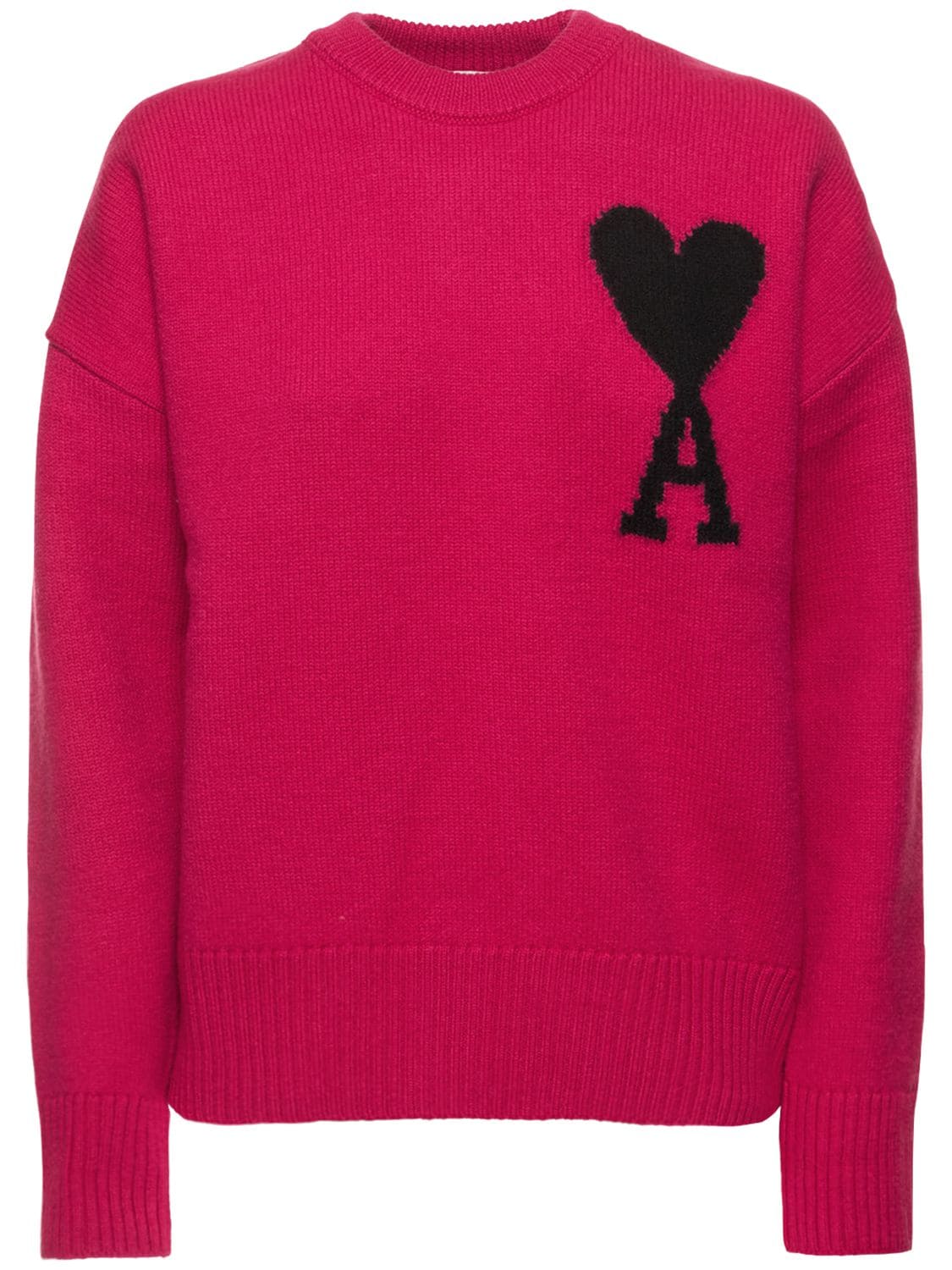 Ami Alexandre Mattiussi Logo Oversize Wool Crewneck Sweater In Fuchsia