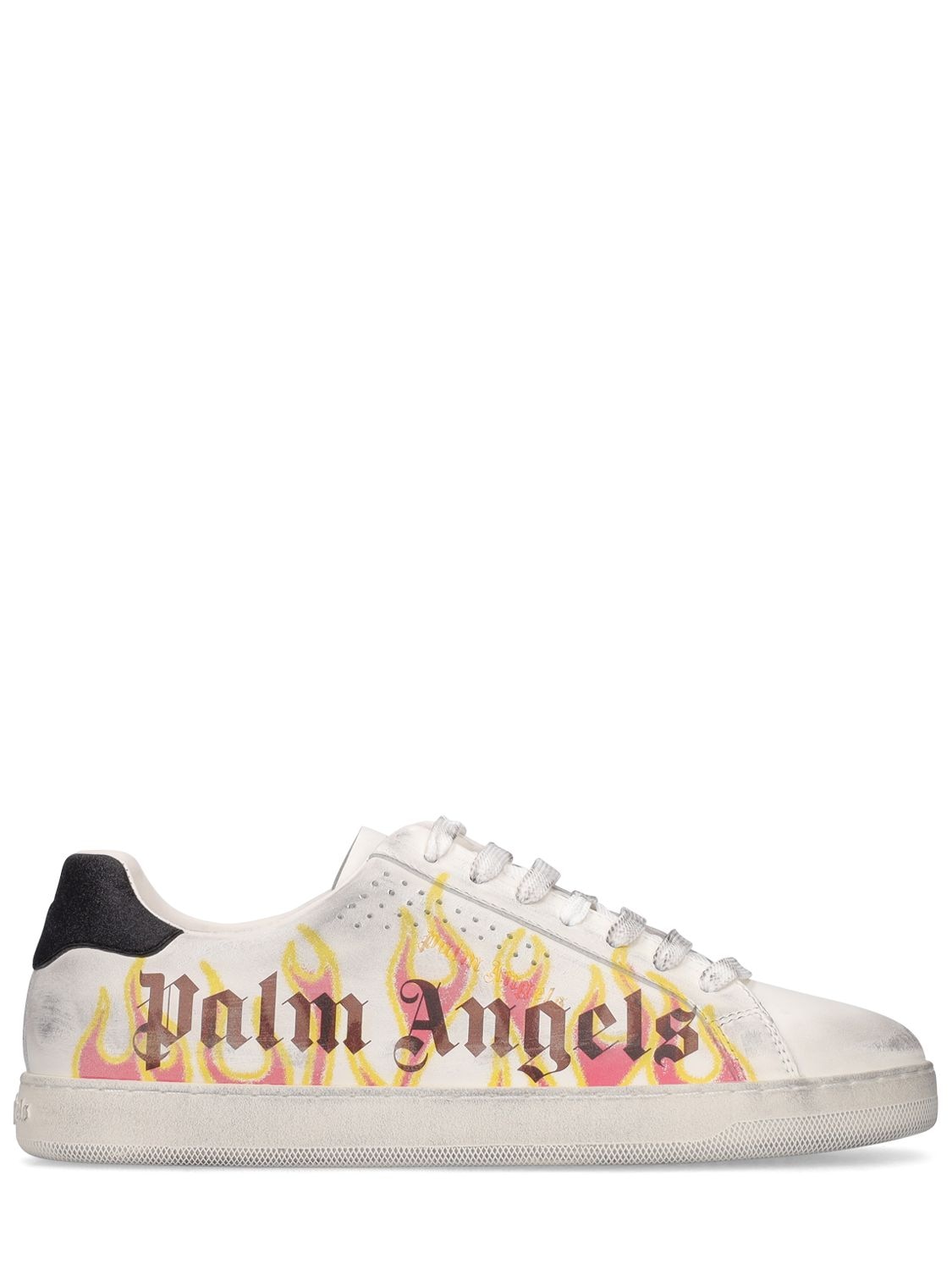 Flames Print Leather Low-top Sneakers