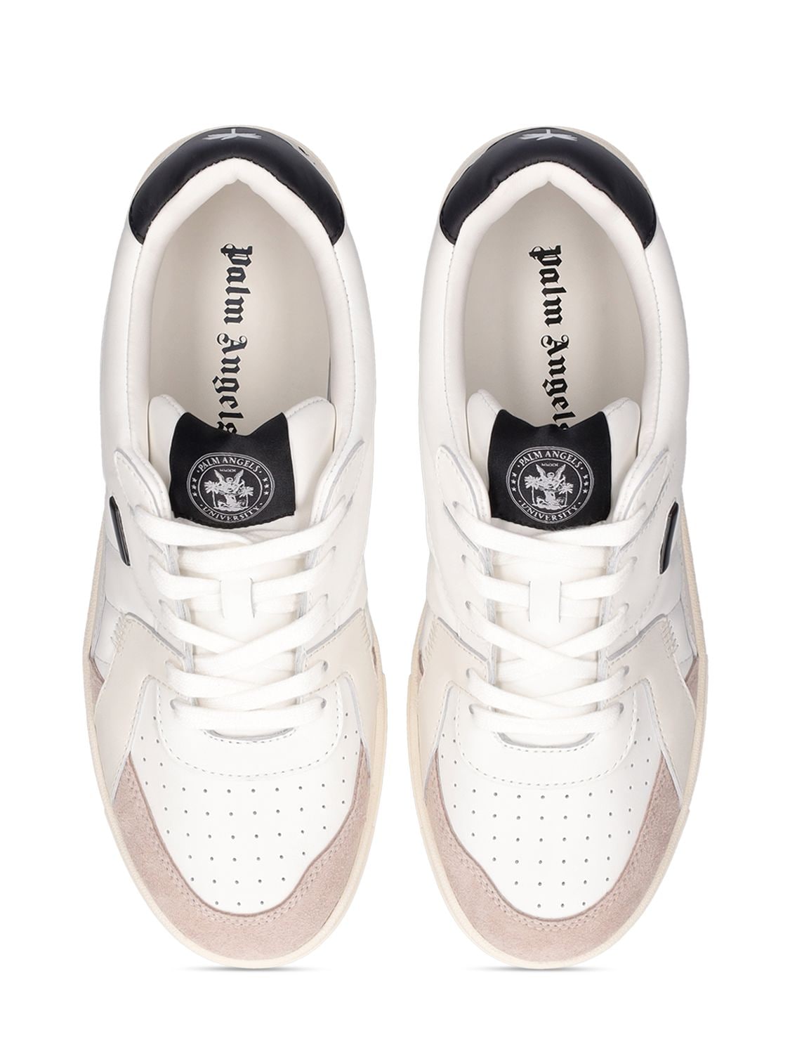 Shop Palm Angels Palm University Leather Low-top Sneakers In White,black