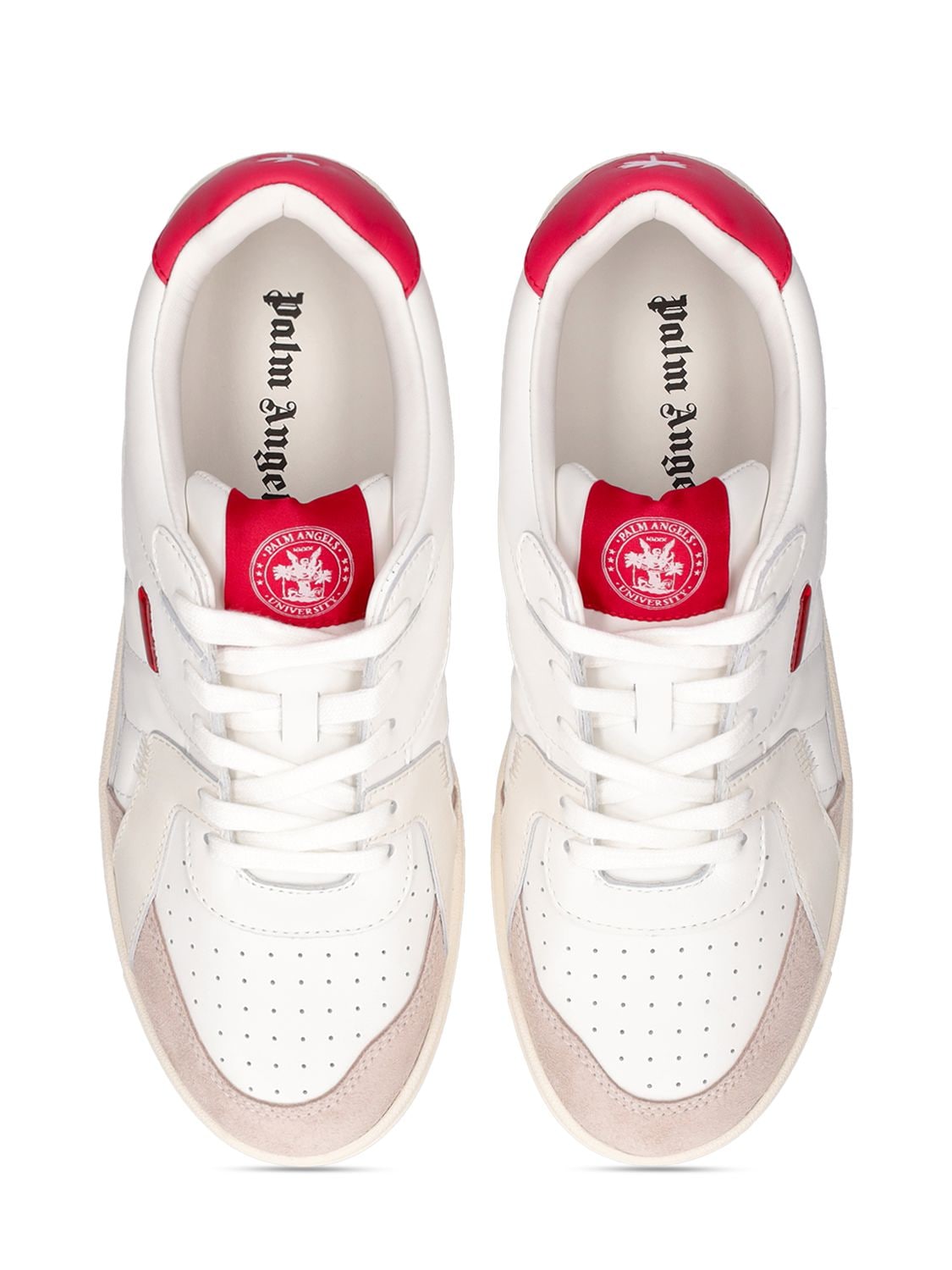 Shop Palm Angels Palm University Leather Low-top Sneakers In White,red