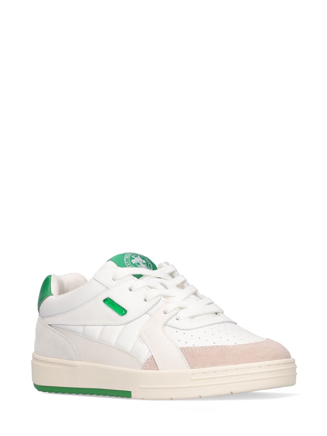 Shop Palm Angels Palm University Leather Low-top Sneakers In White,green
