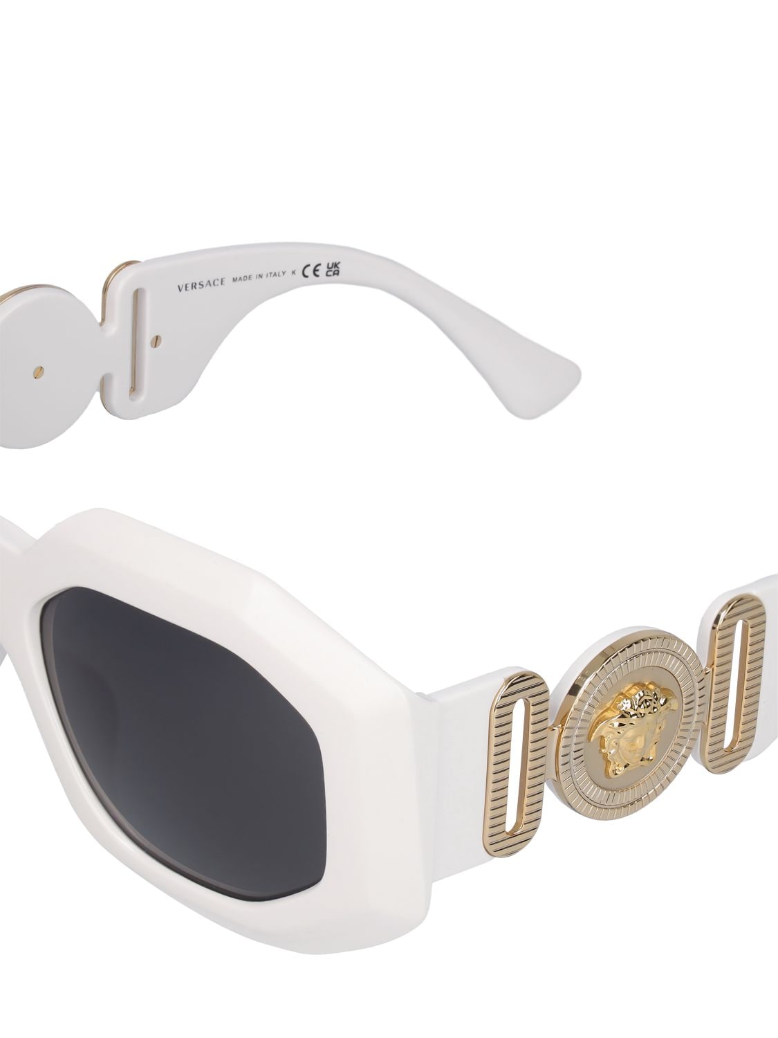 Shop Versace Maxi Medusa Biggie Squared Sunglasses In White,grey