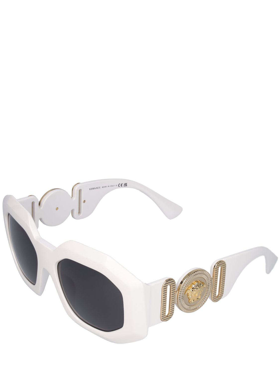 Shop Versace Maxi Medusa Biggie Squared Sunglasses In White,grey