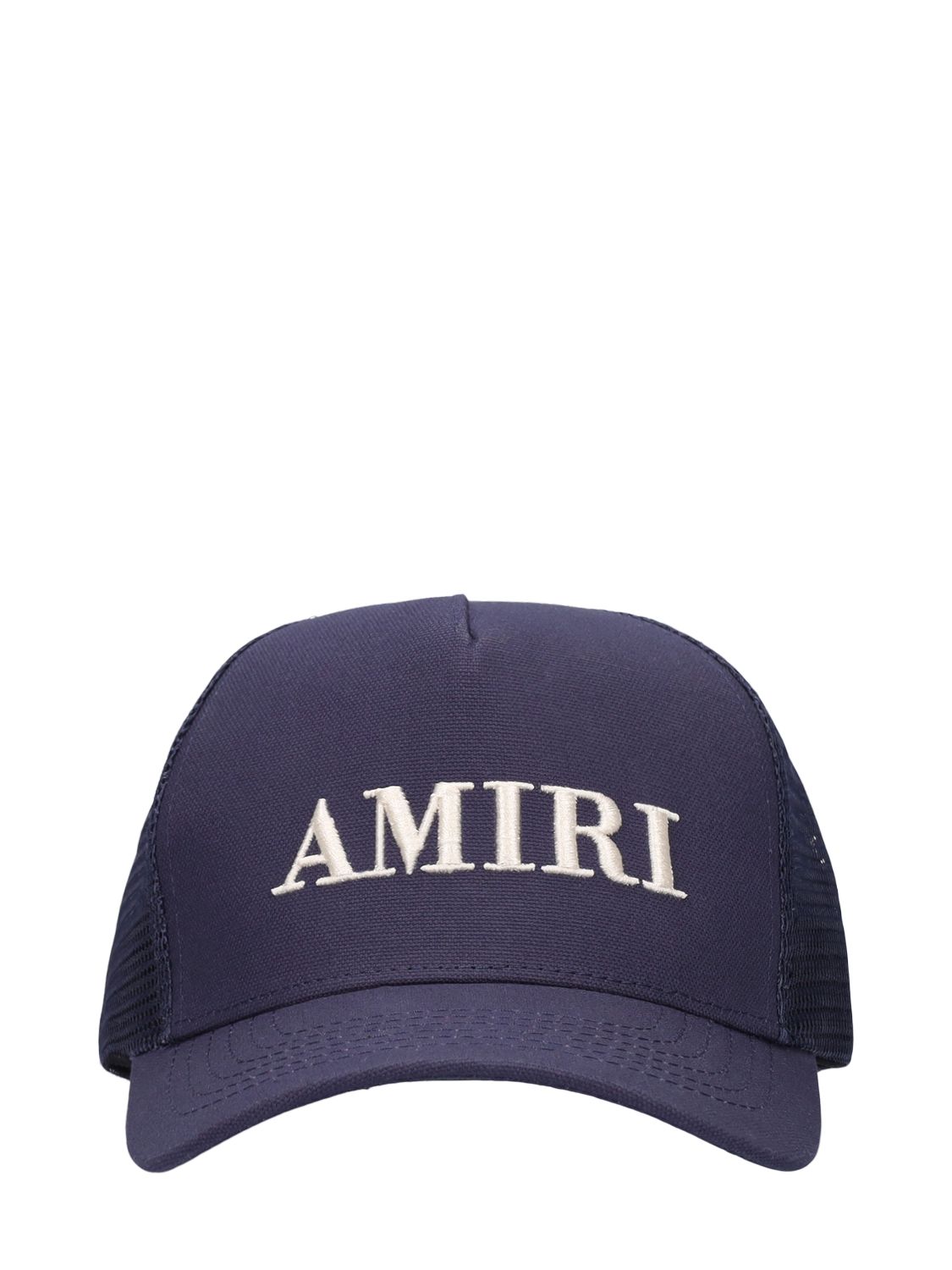 Amiri Logo Cotton Canvas Trucker Hat In Navy