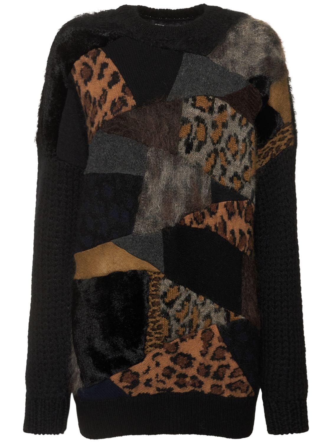 Junya Watanabe Wool Patchwork Oversized Knit Jumper In Multi,black