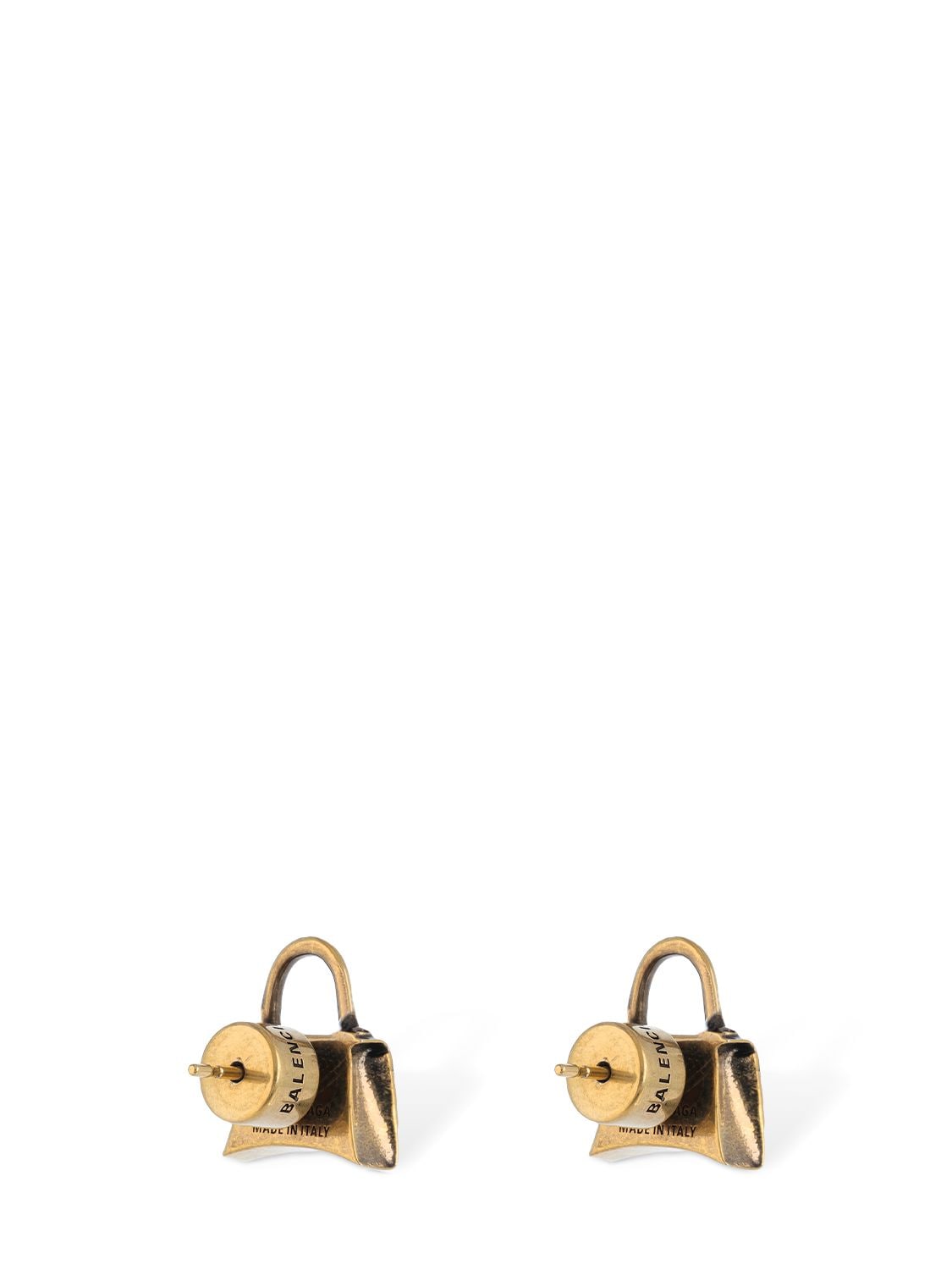 Shop Balenciaga Xs Bag Stud Brass Earrings In Gold