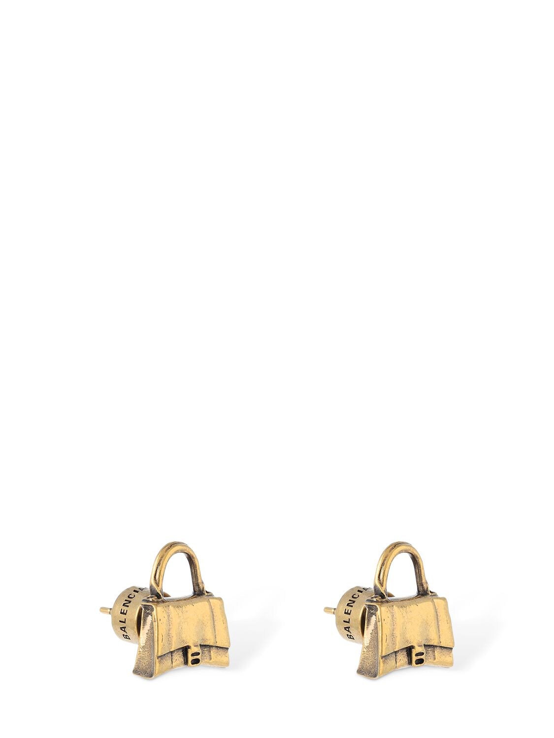 Shop Balenciaga Xs Bag Stud Brass Earrings In Gold