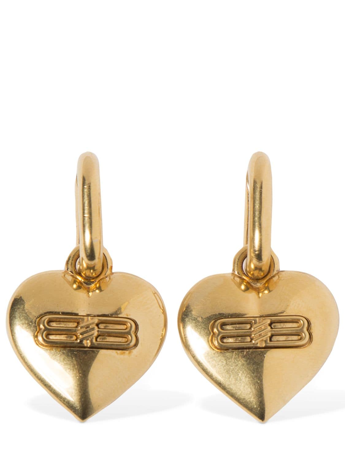 Shop Balenciaga Bb Icon Heart Brass Earrings In Gold