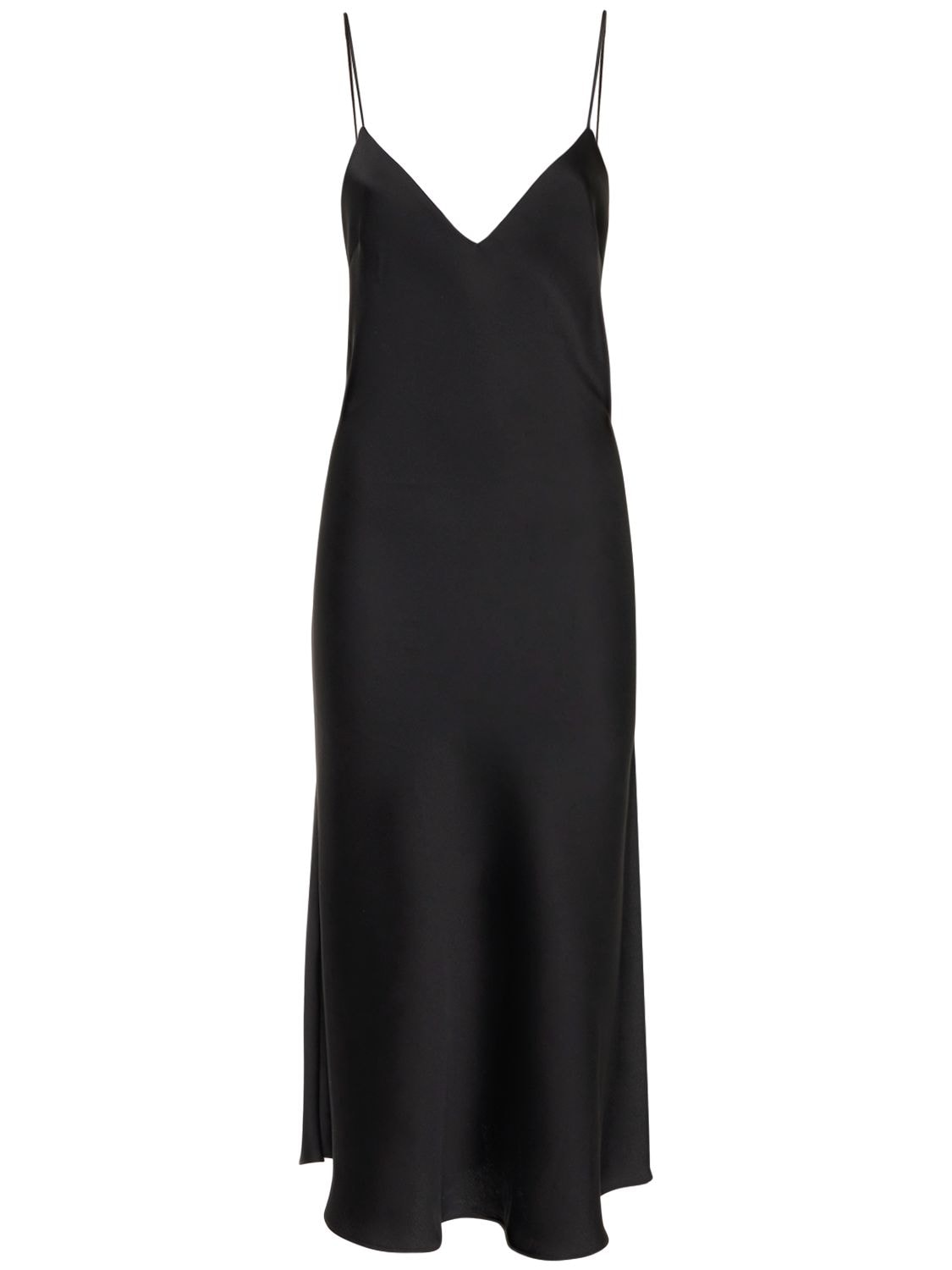 The Andamane Karina Crepe Satin Midi Dress W/ Slit In Black