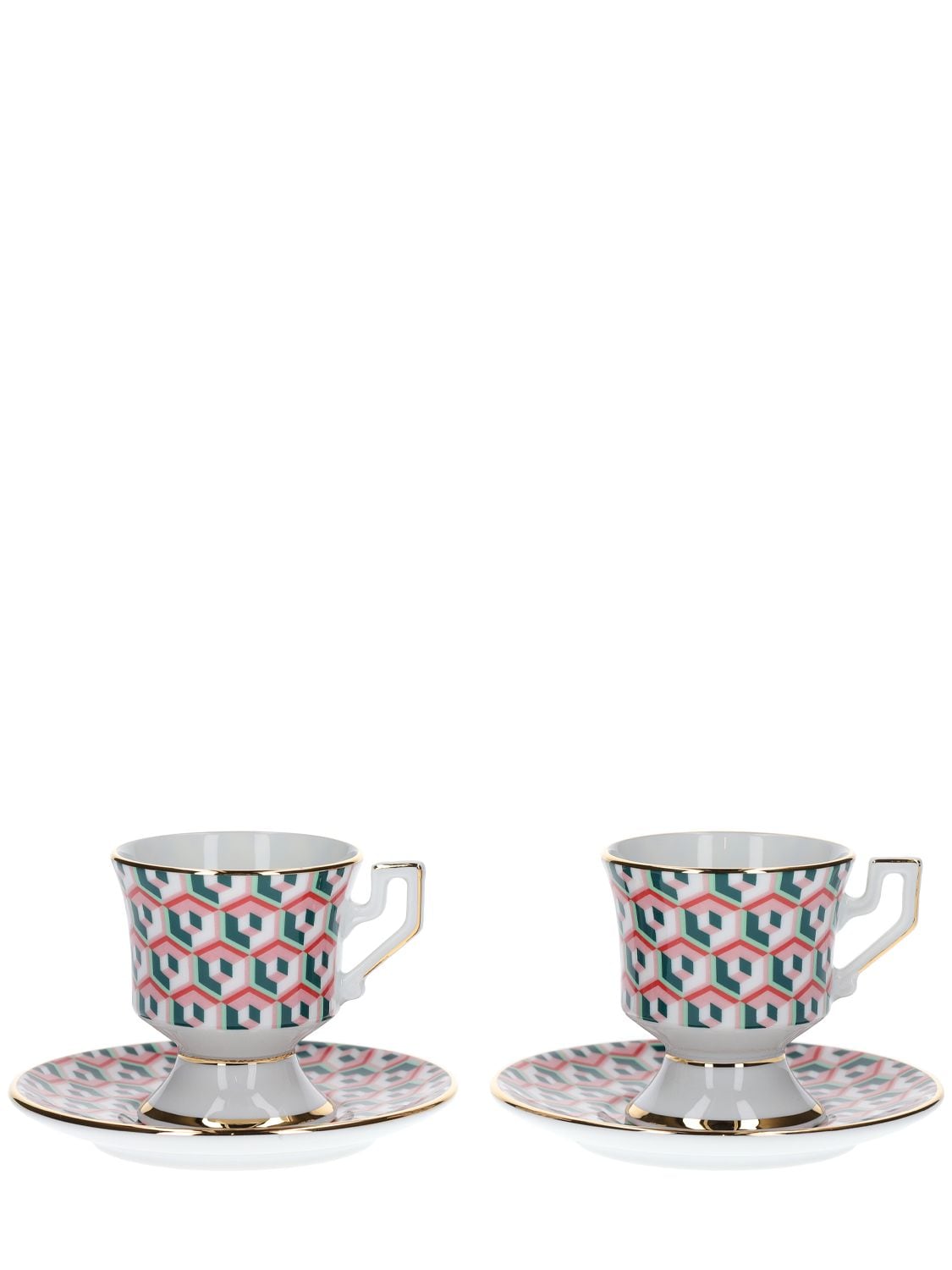La Doublej Abstract-print Espresso Cup And Saucer Set Of Two In Cubi Lilla