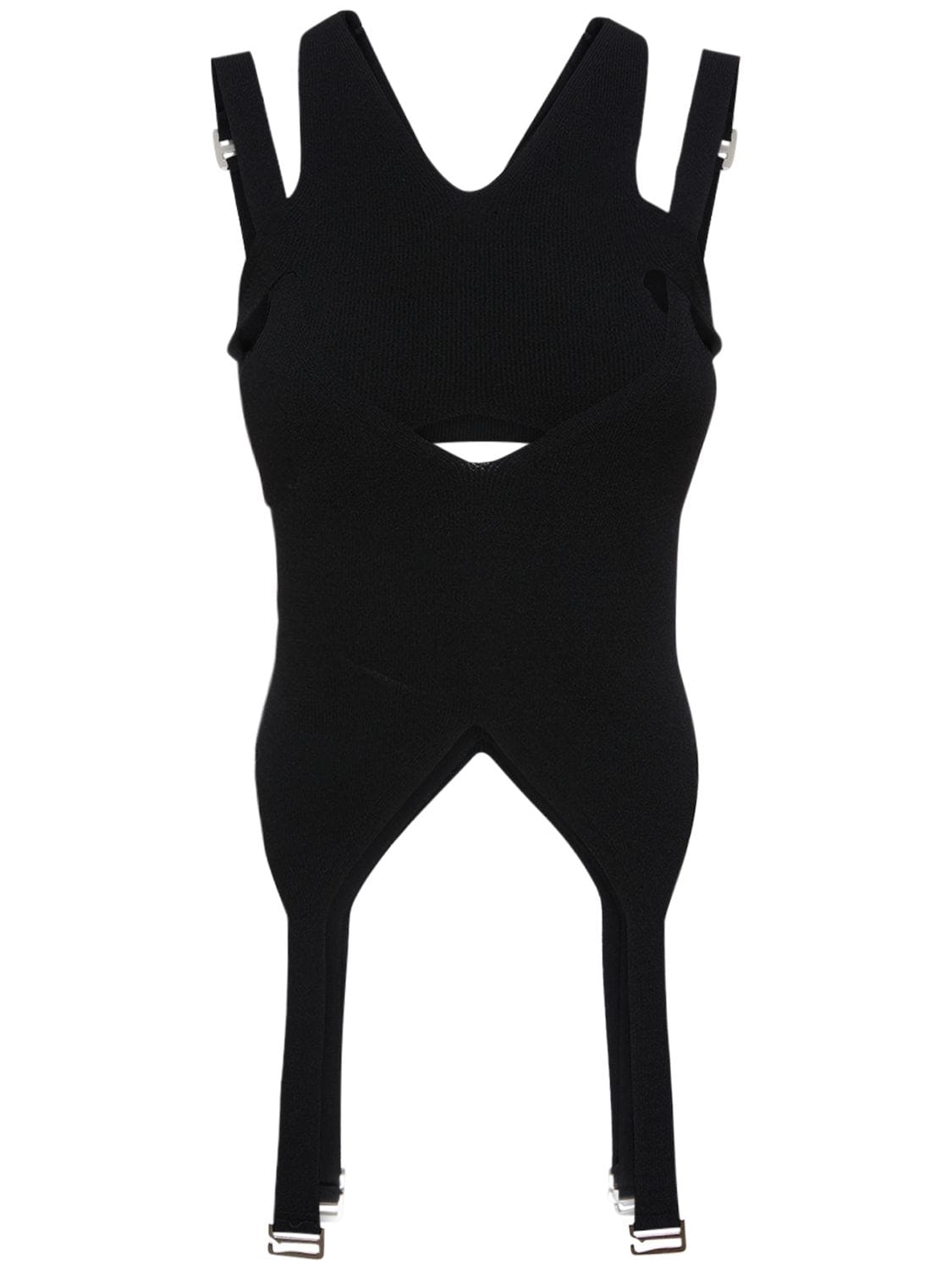 Dion Lee Layered Viscose Blend Knit Hosiery Top In Black