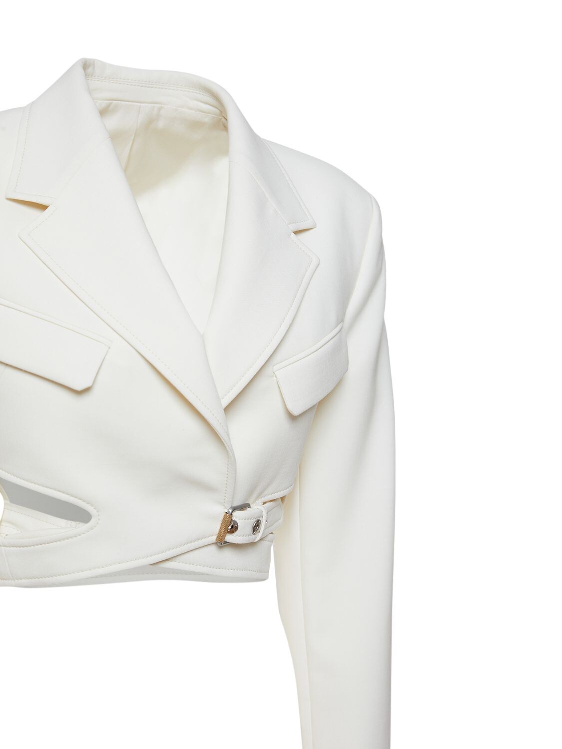 Shop Dion Lee Compact Wool Blend Interlock Crop Blazer In Natural