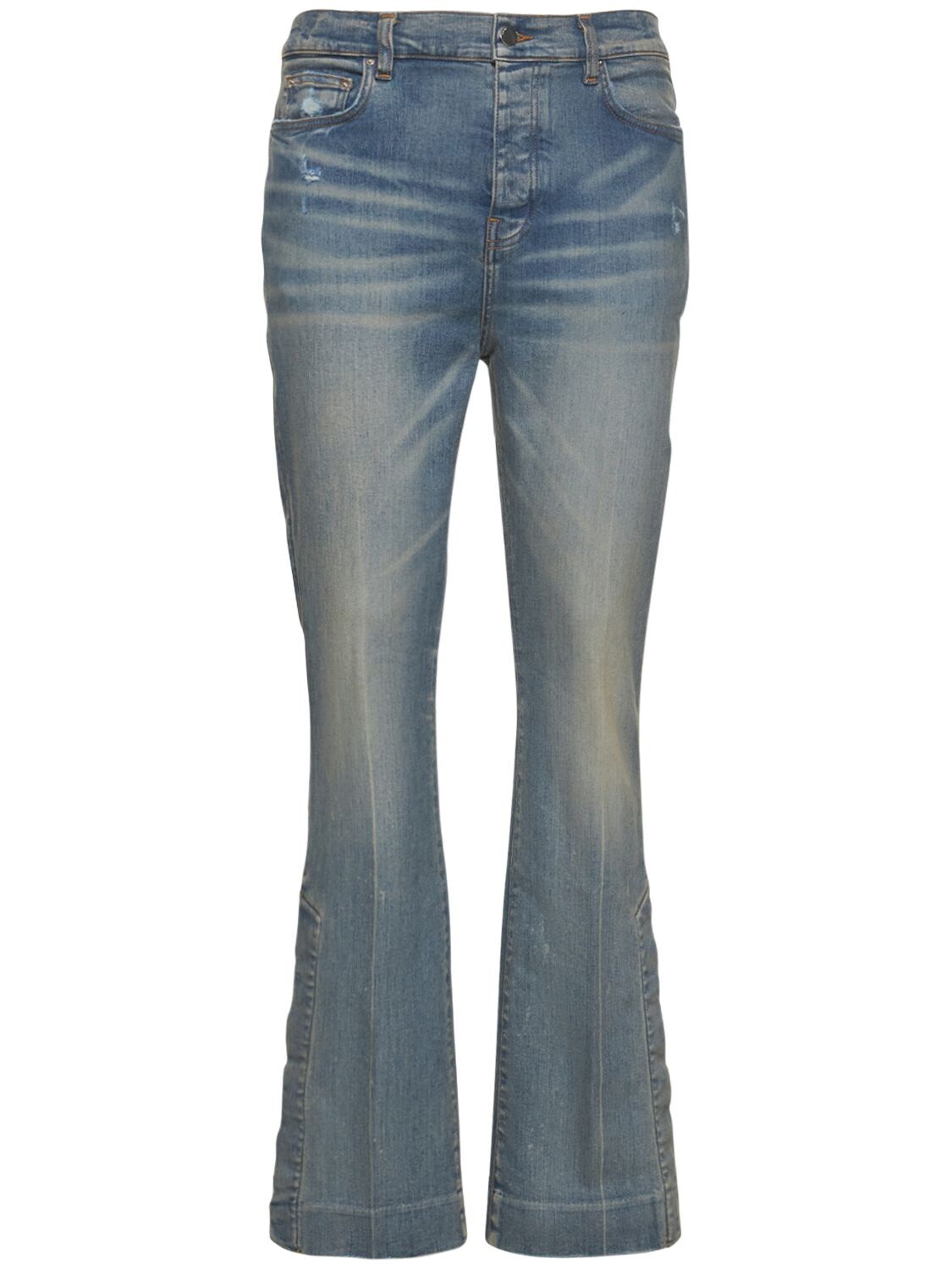 Stacked Cotton Denim Flared Jeans