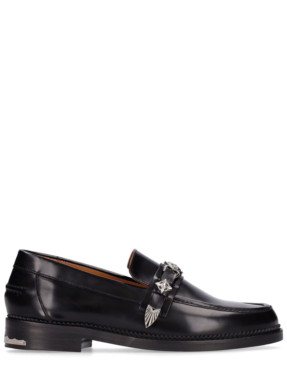 Shop Toga Virilis Square Toe Leather Buckle Loafers In Black