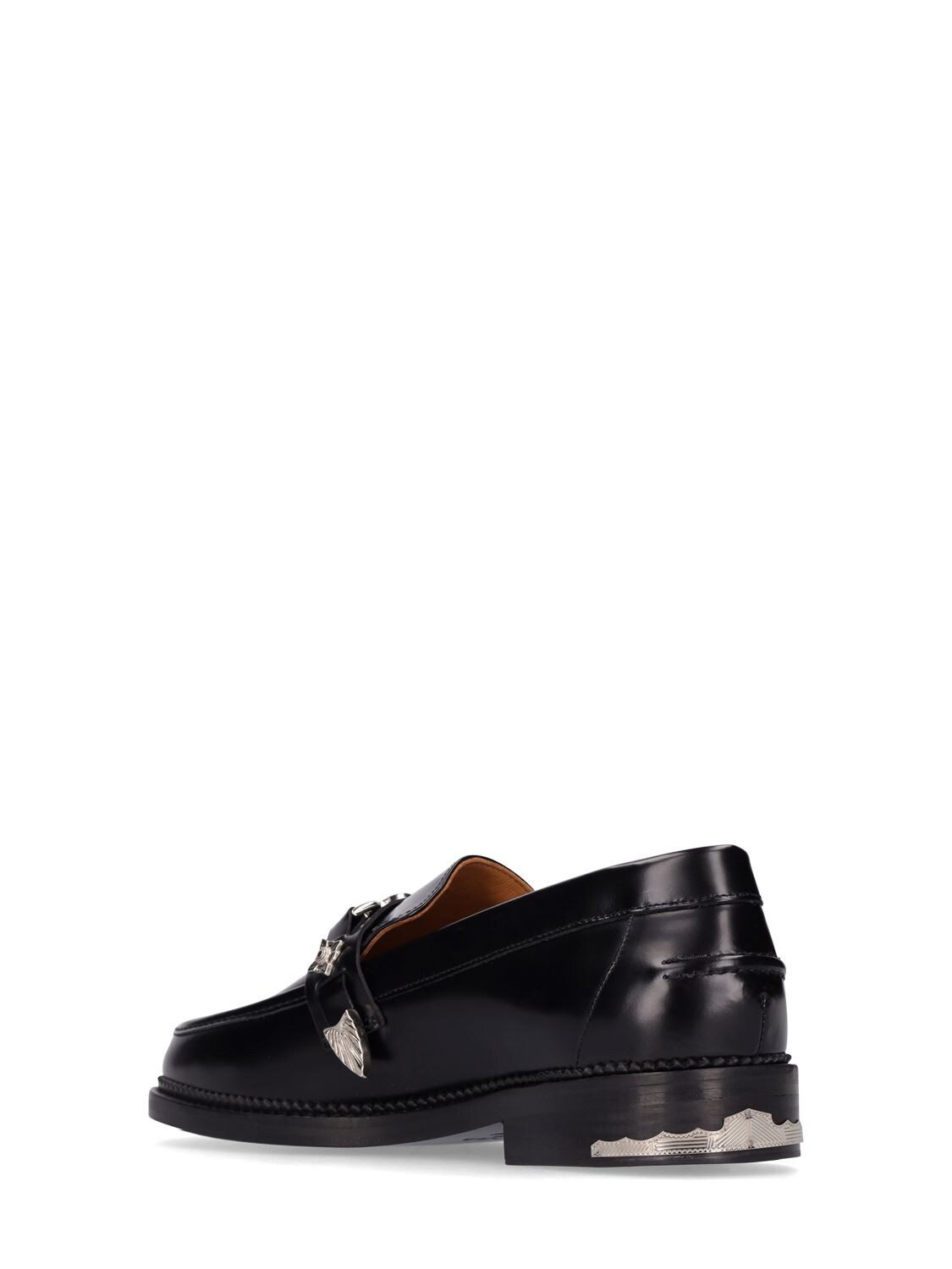 Shop Toga Virilis Square Toe Leather Buckle Loafers In Black